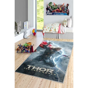 West Home Makinede Yıkanabilir Kaymaz Taban Leke Tutmaz Gri Süper Kahraman Desenli Bebek ve Çocuk Odası Halısı