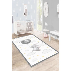 West Home Makinede Yıkanabilir Kaymaz Taban Leke Tutmaz Beyaz Yıldız Desenli Bebek ve Çocuk Odası Halısı Oyun Matı