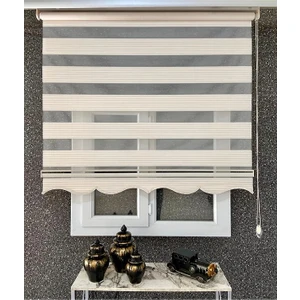 Krem Geniş Pliseli Zebra Stor Perde Etek Dilimli (Alüminyum Kasa+Etek Dilimi Hediye