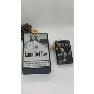 Lana Del Rey Işlemeli Trend Sigara Kutusu ve Benzinli Çakmak Takım - Lana Del Rey Severlere Özel Set