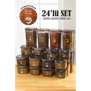 24'lü Contalı Dikdörtgen Saklama Kabı Seti 8x(3,2 2 1,3 lt) Serigrafi Etiketli