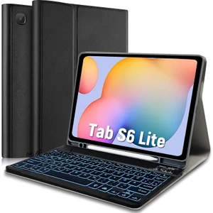 M.TK Moveteck Samsung Galaxy P610 S6 Lite 10.4 Inç Tablet Klavyeli Kılıf Bluetooth Kalem Bölmeli Stand Manyetik