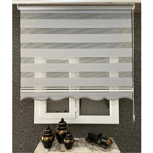 Açık Gri Geniş Pliseli Zebra Stor Perde (Alüminyum Kasa+Etek Dilimi Hediye
