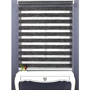 Kırçıllı Gri-Siyah Zebra Stor Güneşlik Perde Etek Dilimsiz(Alüminmyumkasa)