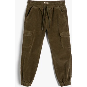 Jogger Pantolon Kadife Cep Detaylı Beli Bağlamalı Pamuklu