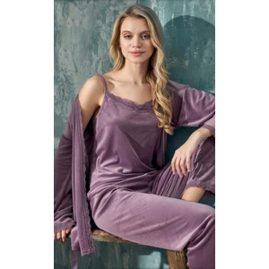 Kadın 3 Lü Kadife Lila Pijama Takımı C1T3N402-1