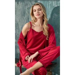 Kadın 3 Lü Kadife Kırmızı Pijama Takımı C1T3N402-1