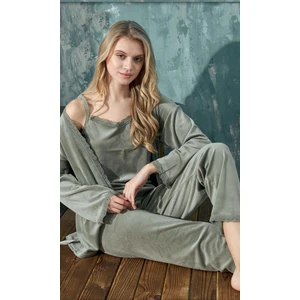 Kadın 3 Lü Kadife Yeşil Pijama Takımı C1T3N402-1