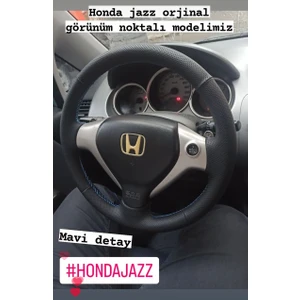 Honda Jazz -City 2005 Uyumlu Noktalı Desen Siyah Dikiş Direksiyon Kılıfı