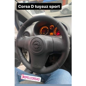 Opel Corsa D Kasa Tuşsuz Uyumlu Spor  Desen Siyah Dikiş Direksiyon Kılıfı