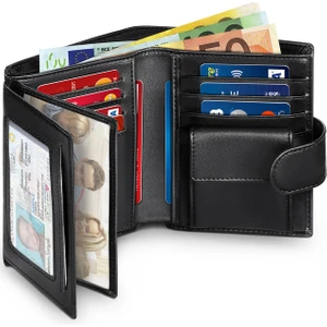 Siyah Erkekler Hakiki Deri Cüzdan Iş Çantası Rfıd Kart Tutucu Şeffaf Windows Banknot Madeni Para Bölmesi Siyah (Yurt Dışından)