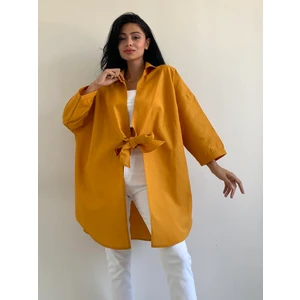 Küçüğüm Butik Hardal Yakalı Önden Bağlamalı Salaş Poplin gömlek