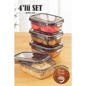 4'lü 0,67 lt Contalı Dikdörtgen Saklama Kabı Seti Serigrafi Etiketli