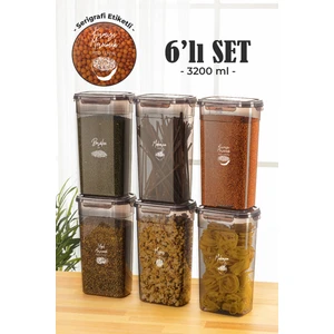 Pd Home 6'lı 3,2 lt Contalı Dikdörtgen Saklama Kabı Seti Serigrafi Etiketli