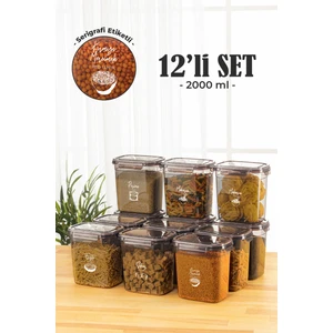 12'li 2 lt Contalı Dikdörtgen Saklama Kabı Seti Serigrafi Etiketli