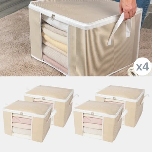 4 Adet Orta Boy Pencereli Çizgi Desen Baskılı Kıyafet Pike Battaniye Düzenleyici Hurç Seti 45X40X30 cm