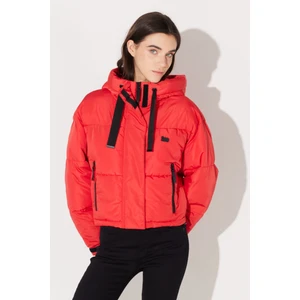 Regular Fit Normal Kesim Kapüşonlu Dik Yaka Kırmızı Şişme Mont