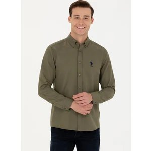 U.S. Polo Assn. Slim Fit Düğmeli Yaka Haki Erkek Gömlek GOX023K