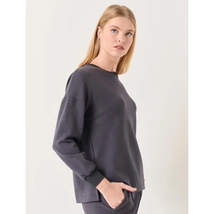 Jimmy Key Antrasit Bisiklet Yaka Uzun Kollu Oversize Sweatshirt