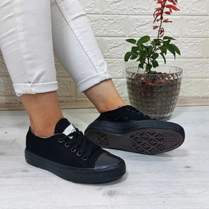 554 Siyah-Siyah Kısa Sneaker Keten Spor Ayakkabı