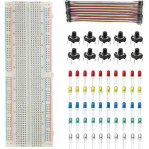 4'lü Set: 830 Pin Breadboard - 5mm LED - 6mm Buton - Erkek Erkek Jumper Kablo