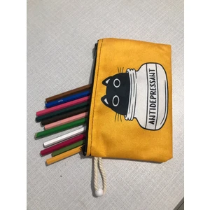 Owl Bag Antidepresant Cat Desenli Tasarım Bez Kalemlik - Cüzdan