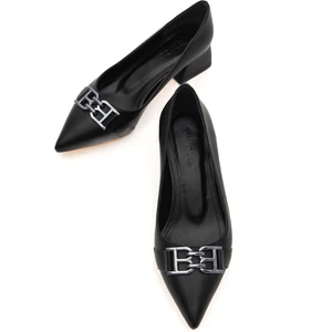 Brabus Siyah Tokalı (4cm) Sivri Burun Topuklu Ayakkabı