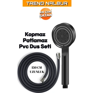 5 Fonksiyonlu Mafsallı Mat Siyah Duş Başlığı Seti, Mat Siyah Duş Başlığı - Pvc Hortum Duş Seti