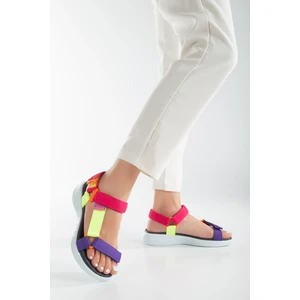 Sandal Spor Kadın Kısa Topuk Rahat Taban Cırtlı Günlük Spor Sandalet SS001-0158  Mor Fosfor