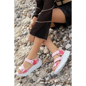 Sandal Spor Kadın Günlük Faylon Dolgu Taban Cırtlı Spor Günlük Sandalet SS001-0148 Pembe