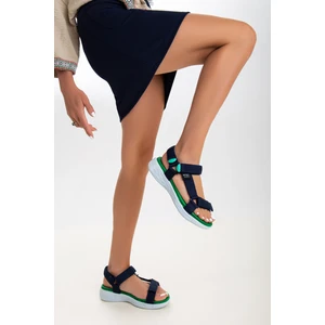 Sandal Spor Kadın Kısa Topuk Rahat Taban Cırtlı Günlük Spor Sandalet SS001-0158 Laci Yeşil