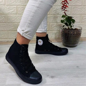 555 Siyah-Siyah Uzun Sneaker Keten Spor Ayakkabı