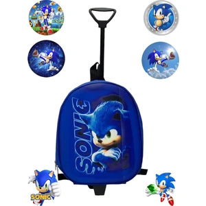 Sonic Anaokulu Kreş Çocuk Valiz Sırt Çantası Çekçekli Sonic Tekerlekli