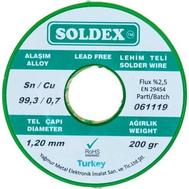 Soldex 1.20 mm 200 G Kurşunsuz Lehim Teli (%99,3 Sn / %0,7 Fiyatı