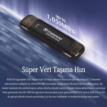 Transcend TS2TESD310C 2TB Type-C SSD - Siyah Fiyatı