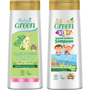 Baby's Green 2'li Mom's Green Kıds Organik Aloeveralı Çocuk Şampuanı ve Organik Bebek Şampuanı Seti