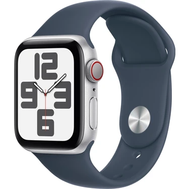 Apple Watch SE GPS + Cellular, 40 mm Gümüş Rengi Alüminyum Kasa ve Fırtına Mavisi Spor Kordon -