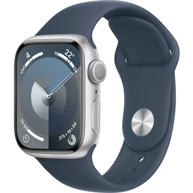 Apple Watch Seri 9 Gps 41MM Gümüş Rengi Alüminyum Kasa Spor Kordon - M/l