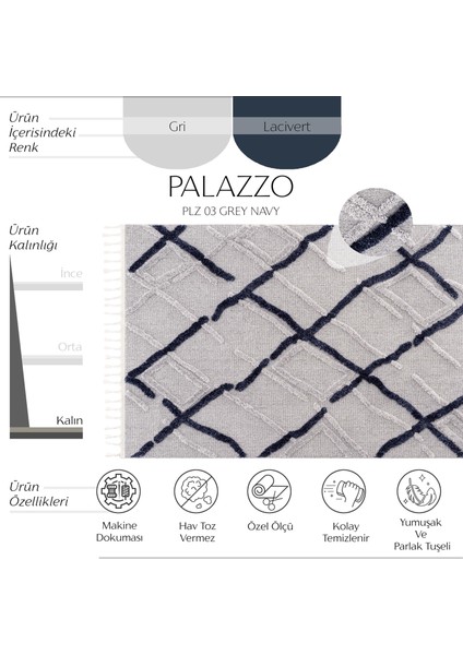 Palazzo 03 Gri Lacivert Bukle Salon Halısı Hav Toz Vermez Mutfak Halısı Yumuşak Dokulu Çocuk Odası Halısı İskandinav Tarz Koridor Kesme Yolluk