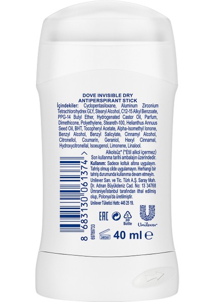 Kadın Stick Deodorant Invisible Dry 1/4 Nemlendirici Krem Etkili 40 g