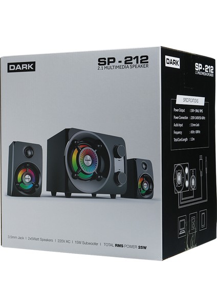 SP-212 Total 25W Rms 7 Farklı Renk Titreşimli LED 2+1 Multimedya Speaker (DK-AC-SP212)