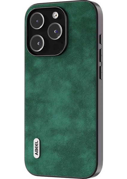 Iphone 15 Pro Max Için Telefon Kılıfı Dokulu Pu Deri Kaplamalı Pc+Tpu Sonbahar Kanıtı Kabuk Yeşili (Yurt Dışından)