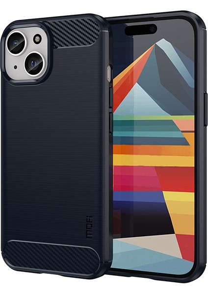 Iphone 15 Fırçalanmış Çizelge Anti Anti Anti Telefon Kapak-Mavisi Için Karbon Fiber Doku Tpu Kasası (Yurt Dışından)