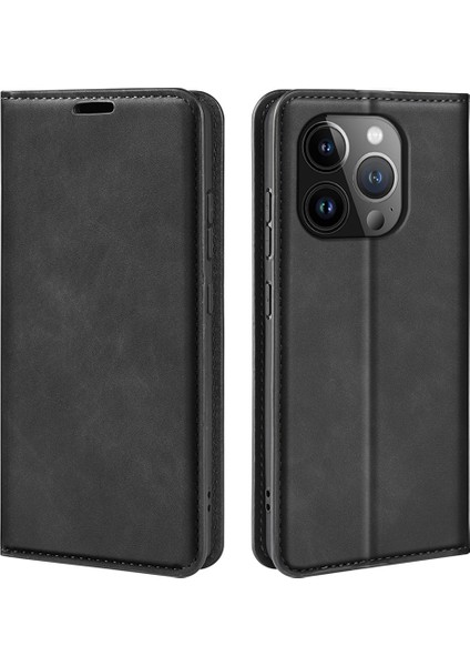 Iphone 15 Pro Max Pu Deri Cüzdan Flip Case Anti-Cratch Cilt-Touch Stand Kapak Black (Yurt Dışından)