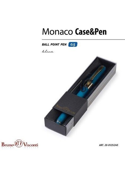 Bruno Visconti Monaco Tükenmez Kalem 0,5 mm Mavi (Petrol Yeşil Gövde, Siyah Kutu) 20-0125/245