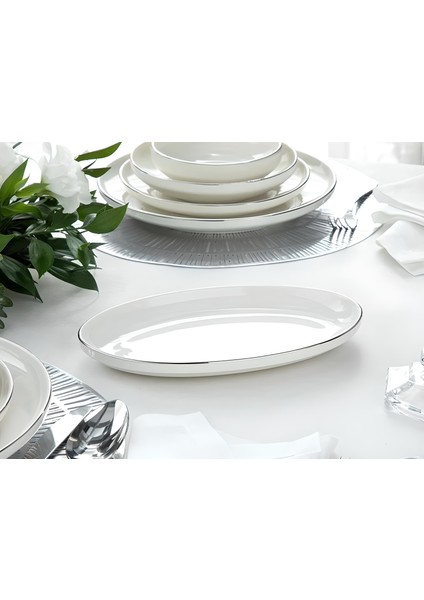 Modern Gümüş Silver 2li 25 Cm Kayık Sunum Tabağı Servis Seti