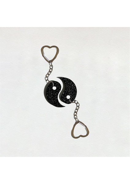 Siyah Simli Yin Yang Epoksi Anahtarlık
