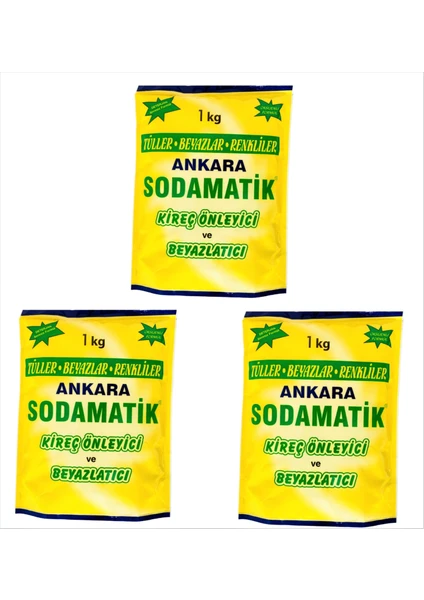 Ankara Sodamatik Kireç Önleyici ve Beyazlatıcı 1 Kg * 3 Adet (Tüller - Beyazlar - Renkliler)