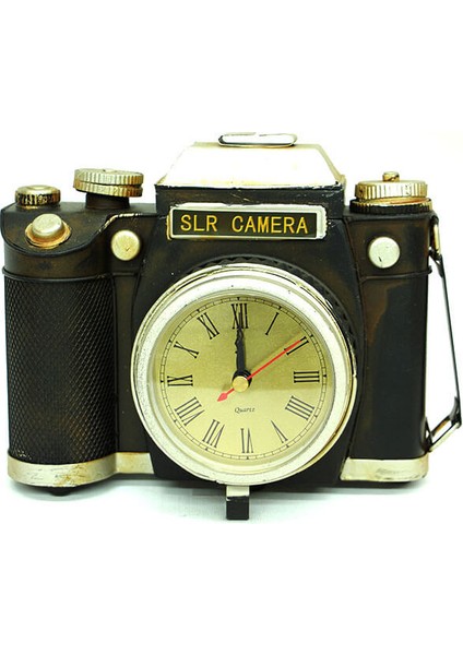 Dekoratif Metal Fotoğraf Makinesi Saatli
