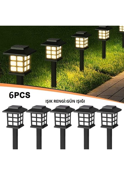 Güneş Enerjili Solar 5W Çim Armatürü Gün Işığı Sarı LED 6 Lı Set